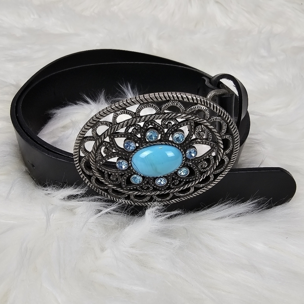 Bohemian Faux Turquoise and Blue Rhinestone Belt